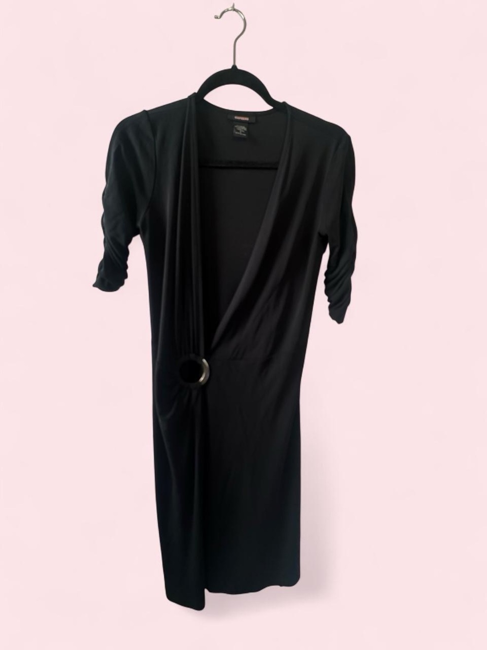 Express Black Wrap Midi Dress with Ring Accent